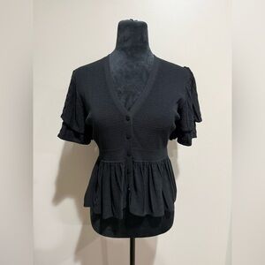 ba&sh Acacio Pointelle Knit Short Sleeve Top in Black